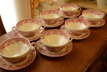 (n-2532) Enoch Wedgwood, Woodland Puljongitassid ja taldrikud, 7tk