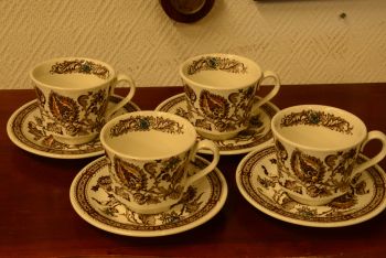 (n-3530/1) Ridgway Ironstone Staffordshire, Jacobean, kohvitassid-taldrikud, 4tk