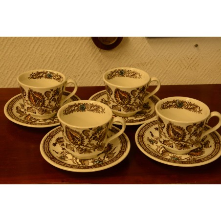 (n-3530/1) Ridgway Ironstone Staffordshire, Jacobean, kohvitassid-taldrikud, 4tk