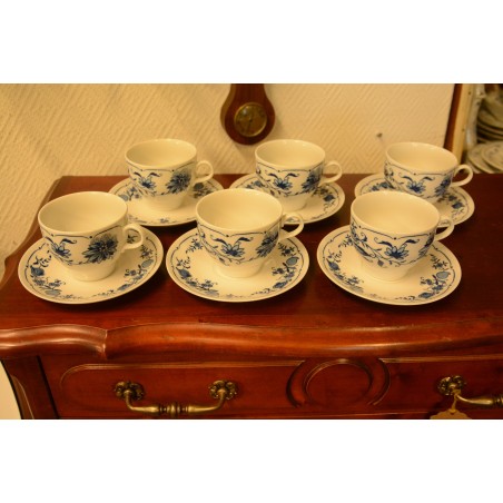 (n-3987/2) Jlmenau, Echt Kobalt, sibulamustriga kohvitassid-taldrikud, 6tk