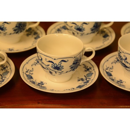 (n-3987/2) Jlmenau, Echt Kobalt, sibulamustriga kohvitassid-taldrikud, 6tk