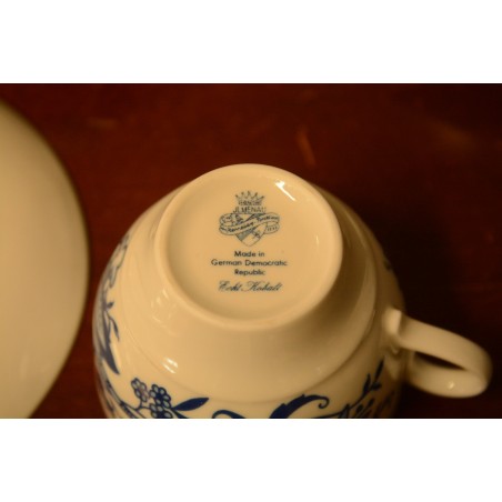 (n-3987/2) Jlmenau, Echt Kobalt, sibulamustriga kohvitassid-taldrikud, 6tk