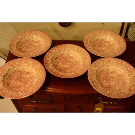 (n-4001/3) English Ironstone punased supi-pastataldrikud, 5tk