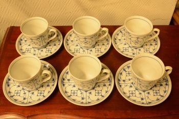 (n-4103/4) Winterling, Indischblau, õlelillemustriga kohvitassid-taldrikud, 6tk 2