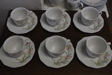 (n-4543/8) Gallo Galerie de Porcelaine Villeroy & Boch Group "Punane moon", kohvitassid-taldrikud, 6tk