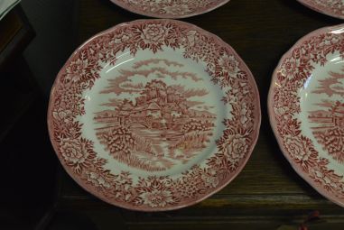 (n-4553/1) Alfred Meakin, Staffordshire, English Vill, punased salatitaldrikud, 6tkage