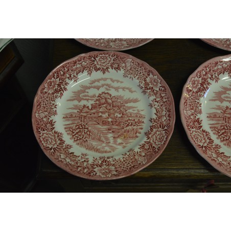 (n-4553/1) Alfred Meakin, Staffordshire, English Vill, punased salatitaldrikud, 6tkage