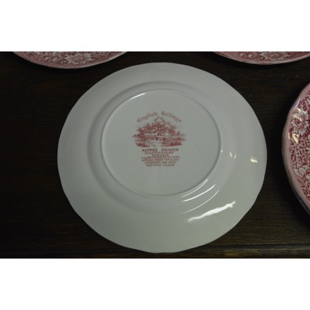 (n-4553/1) Alfred Meakin, Staffordshire, English Vill, punased salatitaldrikud, 6tkage