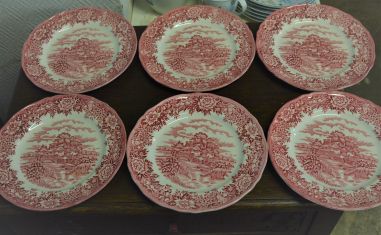 (n-4553/1) Alfred Meakin, Staffordshire, English Vill, punased salatitaldrikud, 6tkage