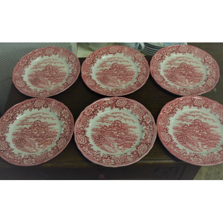 (n-4553/1) Alfred Meakin, Staffordshire, English Vill, punased salatitaldrikud, 6tkage