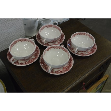 (n-4600/5) Alfred Meakin, Romance, punased puljongikausid-taldrikud, 4tk