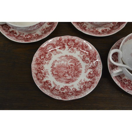 (n-4600/5) Alfred Meakin, Romance, punased puljongikausid-taldrikud, 4tk