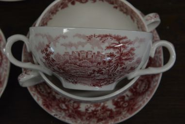 (n-4600/5) Alfred Meakin, Romance, punased puljongikausid-taldrikud, 4tk