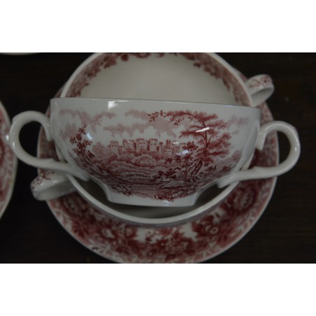 (n-4600/5) Alfred Meakin, Romance, punased puljongikausid-taldrikud, 4tk