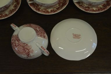 (n-4600/5) Alfred Meakin, Romance, punased puljongikausid-taldrikud, 4tk