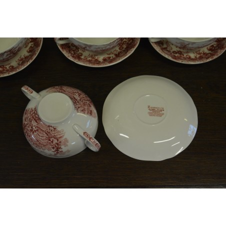 (n-4600/5) Alfred Meakin, Romance, punased puljongikausid-taldrikud, 4tk