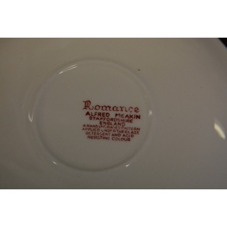 (n-4600/5) Alfred Meakin, Romance, punased puljongikausid-taldrikud, 4tk