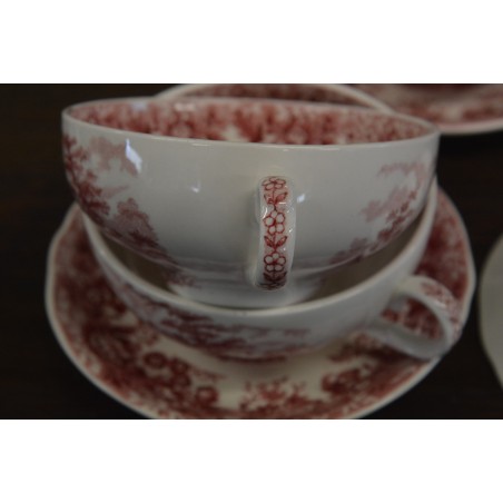 (n-4600/5) Alfred Meakin, Romance, punased puljongikausid-taldrikud, 4tk