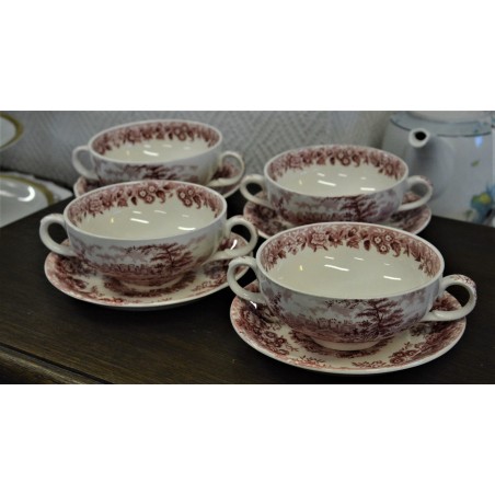 (n-4600/5) Alfred Meakin, Romance, punased puljongikausid-taldrikud, 4tk