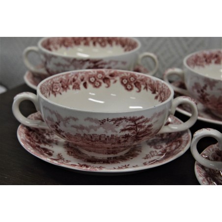 (n-4600/5) Alfred Meakin, Romance, punased puljongikausid-taldrikud, 4tk