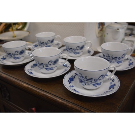 (n-4666/5) Wellco Krefeld Porzellan, Echt Kobalt sibulamustriga kohvitassid-taldrikud, 6tk