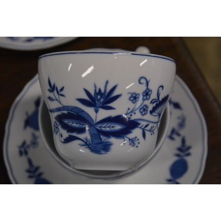 (n-4666/5) Wellco Krefeld Porzellan, Echt Kobalt sibulamustriga kohvitassid-taldrikud, 6tk