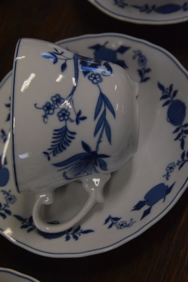 (n-4666/5) Wellco Krefeld Porzellan, Echt Kobalt sibulamustriga kohvitassid-taldrikud, 6tk