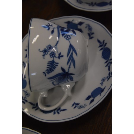 (n-4666/5) Wellco Krefeld Porzellan, Echt Kobalt sibulamustriga kohvitassid-taldrikud, 6tk