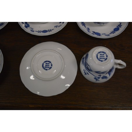 (n-4666/5) Wellco Krefeld Porzellan, Echt Kobalt sibulamustriga kohvitassid-taldrikud, 6tk