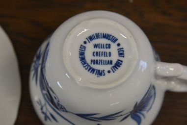 (n-4666/5) Wellco Krefeld Porzellan, Echt Kobalt sibulamustriga kohvitassid-taldrikud, 6tk
