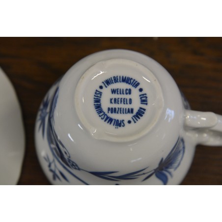 (n-4666/5) Wellco Krefeld Porzellan, Echt Kobalt sibulamustriga kohvitassid-taldrikud, 6tk