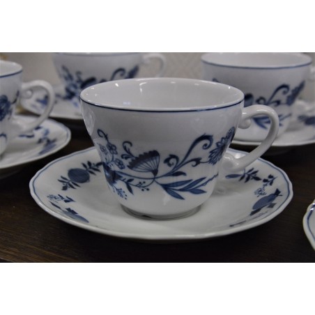 (n-4666/5) Wellco Krefeld Porzellan, Echt Kobalt sibulamustriga kohvitassid-taldrikud, 6tk