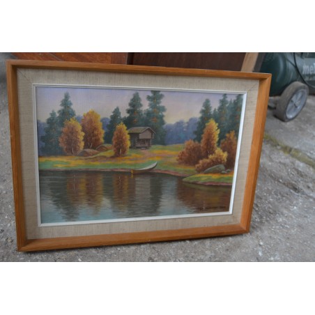 (P-803) Raamitud maastikumaal sügisene järv paadiga