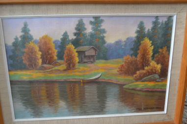(P-803) Raamitud maastikumaal sügisene järv paadiga