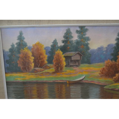 (P-803) Raamitud maastikumaal sügisene järv paadiga