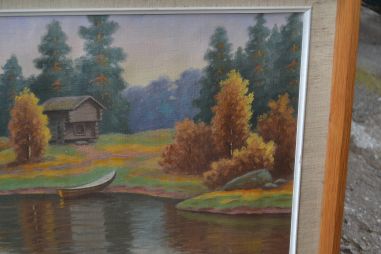 (P-803) Raamitud maastikumaal sügisene järv paadiga