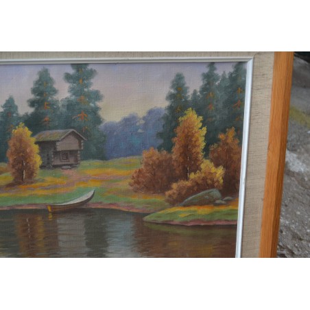 (P-803) Raamitud maastikumaal sügisene järv paadiga