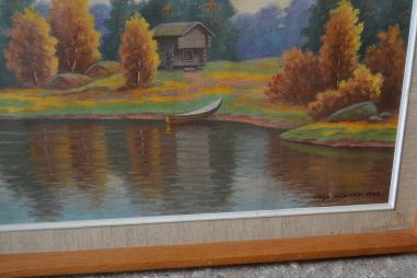 (P-803) Raamitud maastikumaal sügisene järv paadiga