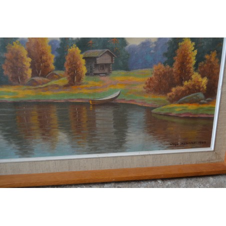 (P-803) Raamitud maastikumaal sügisene järv paadiga