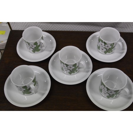 (n-4971/7) Azberg, õunapuuõitega kohvitassid-taldrikud, 5tk