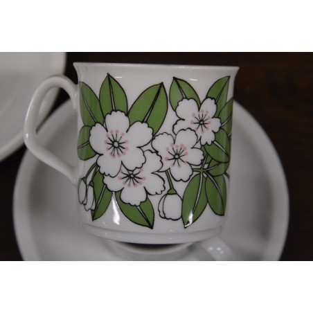 (n-4971/7) Azberg, õunapuuõitega kohvitassid-taldrikud, 5tk