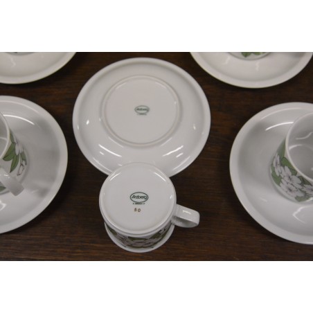 (n-4971/7) Azberg, õunapuuõitega kohvitassid-taldrikud, 5tk