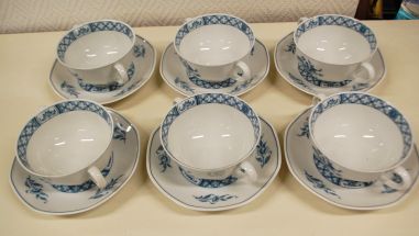 (n-5082/5) Villeroy & Boch Heinrich, China Blue, puljongikausid-taldrikud, 6tk
