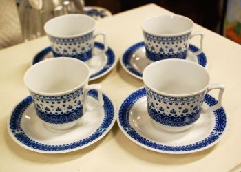 (n-5313/3) Jlmenau  Graf von Henneberg Echt Kobalt kohvitassid-taldrikud, 4tk