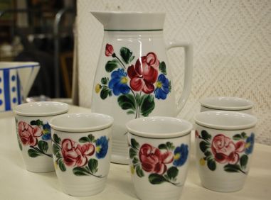 (n-5643) Lilien Porzellan, käsitsi maalitud kann ja tassid 5tk