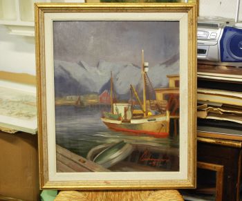 (L-488) Raamitud mereteemaline õlimaal, signeeritud 2