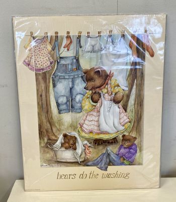 (P-912) Trükipilt-plakat "karud pesu pesemas" 2