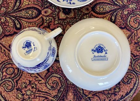 (n-5885) Triptis Porzellan Zwiebelmuster, kohvitassid-taldrikud, 6 tk komplektis