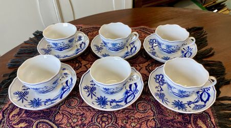 (n-5885) Triptis Porzellan Zwiebelmuster, kohvitassid-taldrikud, 6 tk komplektis