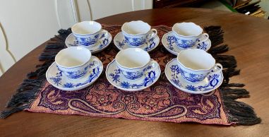 (n-5885) Triptis Porzellan Zwiebelmuster, kohvitassid-taldrikud, 6 tk komplektis